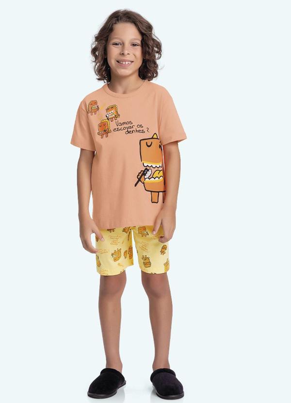 Fakini Kids - Conjunto Pijama Camiseta e Bermuda Laranja