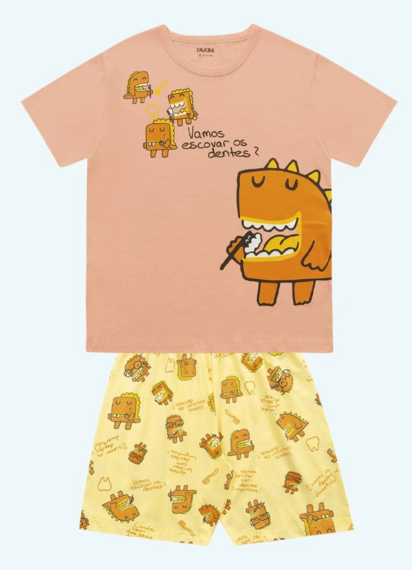 Fakini Kids - Conjunto Pijama Camiseta e Bermuda Laranja 4