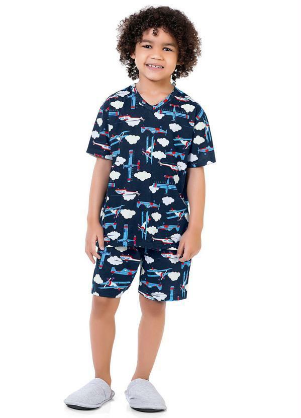 Fakini Kids - Conjunto Pijama Camiseta e Bermuda Marinho