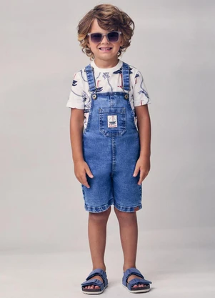 Youccie - Jardineira Jeans com Patch Azul - YOUCCIE