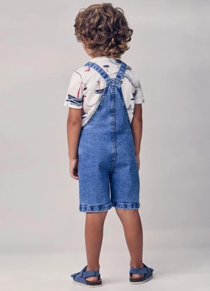Youccie - Jardineira Jeans com Patch Azul - YOUCCIE