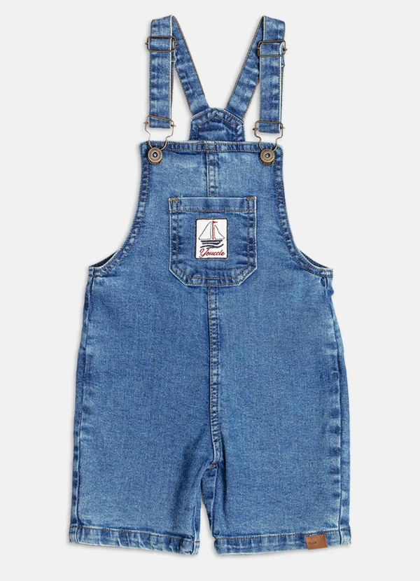 Youccie - Jardineira Jeans com Patch Azul 3