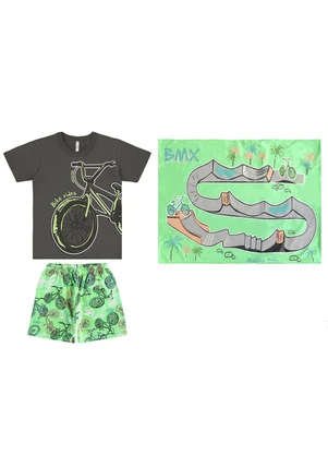 Malwee Kids - Pijama Bike e Fronha Cinza Chumbo - MALWEE KIDS
