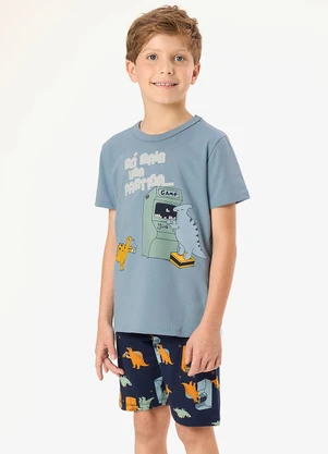 Rovi Kids - Pijama Camiseta com Bermuda Infantil Azul - ROVI KIDS