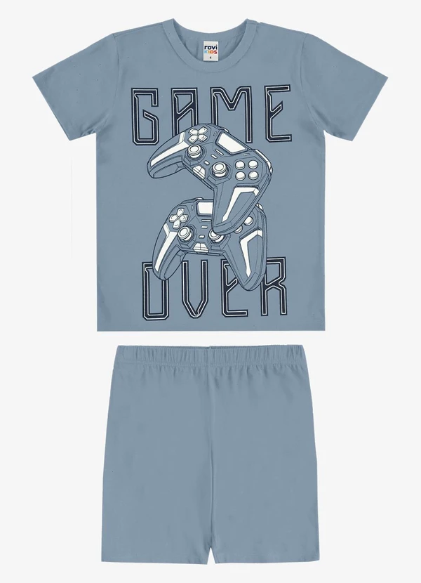 Rovi Kids - Pijama Camiseta com Bermuda Infantil Azul