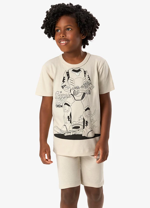Rovi Kids - Pijama Camiseta com Bermuda Infantil Bege