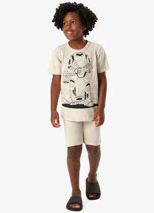 Rovi Kids - Pijama Camiseta com Bermuda Infantil Bege - ROVI KIDS