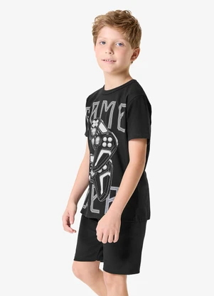 Rovi Kids - Pijama Camiseta com Bermuda Infantil Preto - ROVI KIDS