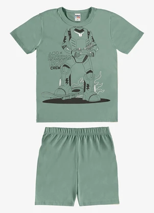 Rovi Kids - Pijama Camiseta com Bermuda Infantil Verde - ROVI KIDS