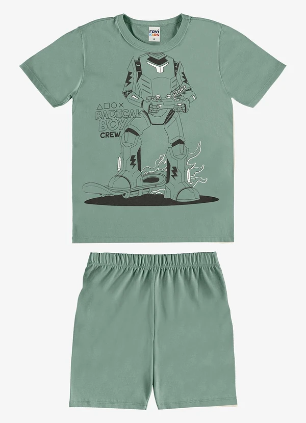 Rovi Kids - Pijama Camiseta com Bermuda Infantil Verde
