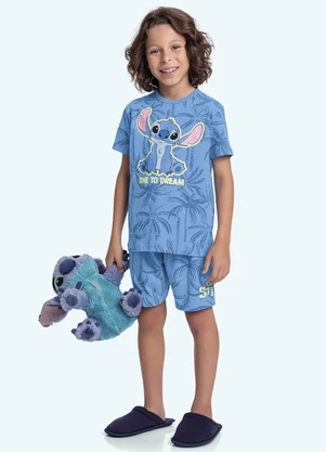 Fakini Kids - Pijama Camiseta e Bermuda Lilo & Stitch Azul - FAKINI KIDS