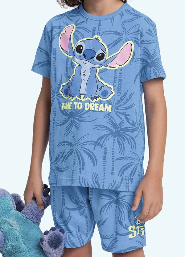 Fakini Kids - Pijama Camiseta e Bermuda Lilo & Stitch Azul 3