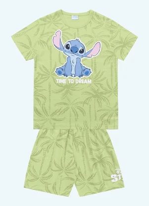 Fakini Kids - Pijama Camiseta e Bermuda Lilo & Stitch Verde - FAKINI KIDS