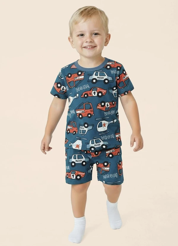 Malwee Kids - Pijama Carros que Brilha no Escuro Azul Escuro