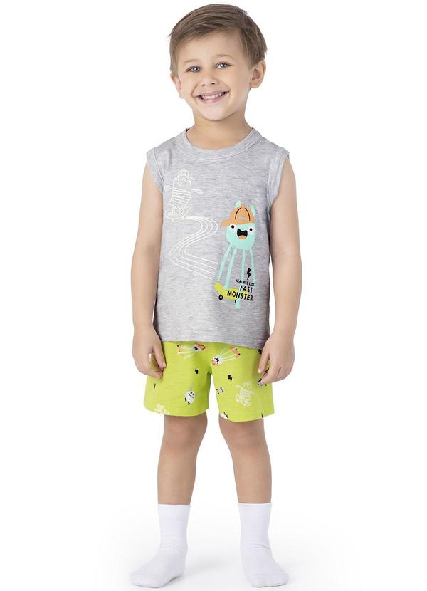 Malwee Kids - Pijama Cinza Claro Monstrinho Menino
