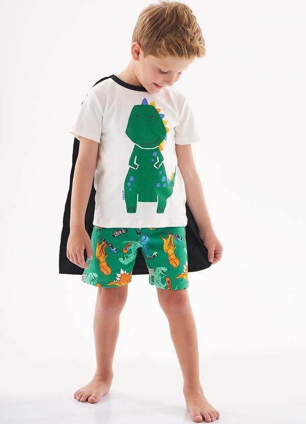 Up Baby - Pijama Curto Dino Dreams Infantil Bege