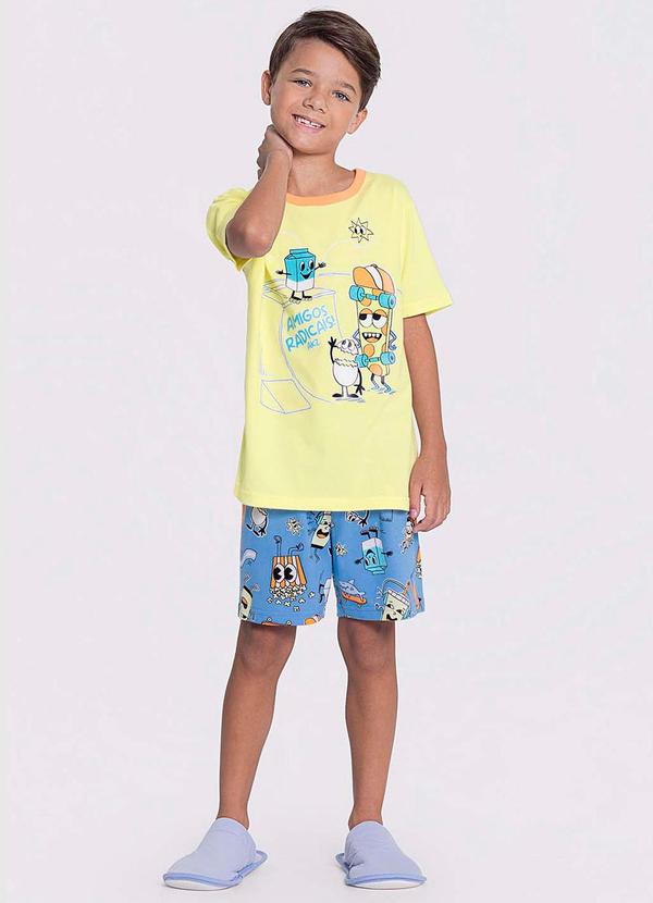 Alakazoo - Pijama Curto Estampa Brilha Escuro Menino Azul