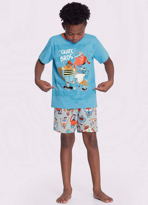 Alakazoo - Pijama Curto Estampa Brilha Escuro Menino Cinza
