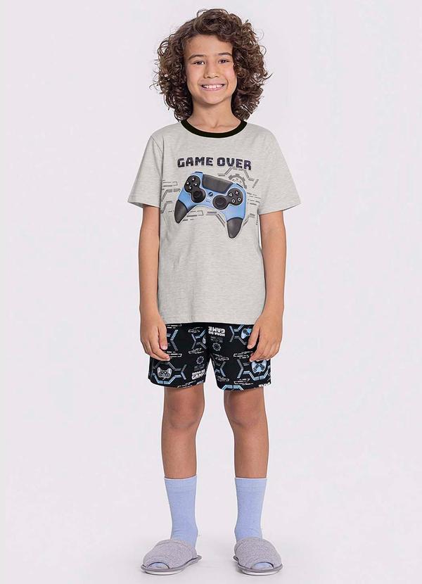 Alakazoo - Pijama Curto Estampa Brilha Escuro Menino Preto