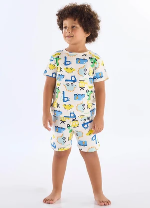 Up Baby - Pijama Curto Infantil em Suedine Branco - UP BABY
