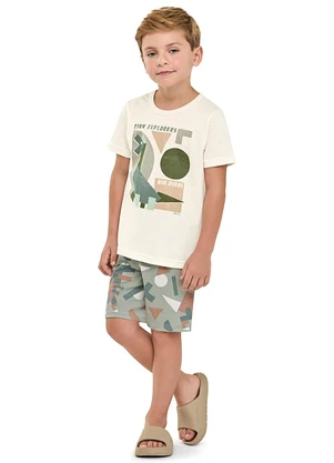 Elian - Pijama Curto Infantil Menino Dino Bege - ELIAN