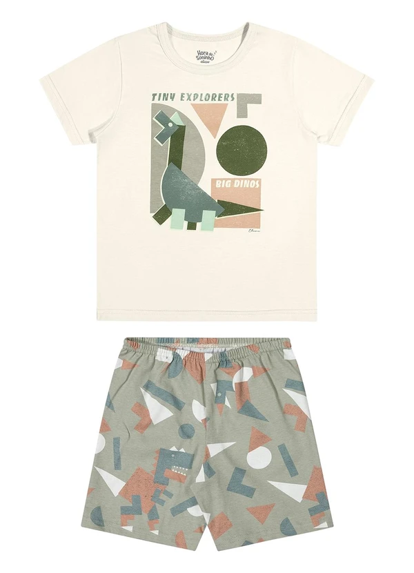 Elian - Pijama Curto Infantil Menino Dino Bege 4
