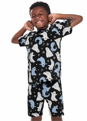 Elian - Pijama Curto Infantil Menino Fantasminha Preto - ELIAN