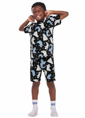 Elian - Pijama Curto Infantil Menino Fantasminha Preto - ELIAN