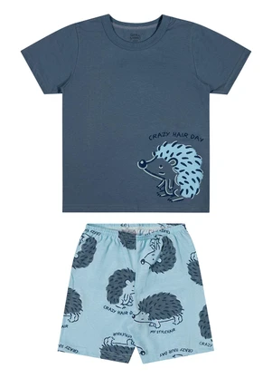 Elian - Pijama Curto Infantil Menino Ouriço Azul - ELIAN