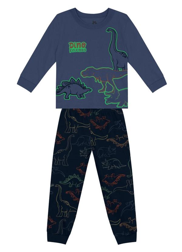 Brandili - Pijama de Dinossauro Brilha no Escuro Azul 5
