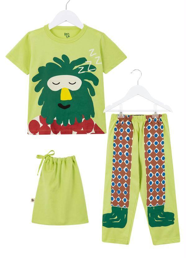 Bento - Pijama de Malha Manga Curta Criatura Verde
