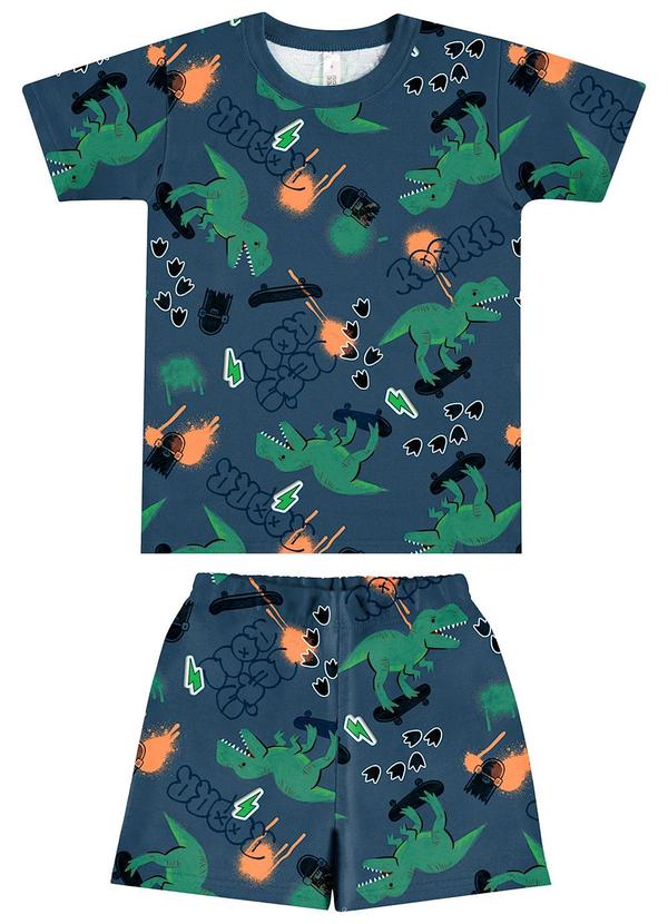 Malwee Kids - Pijama Dino Skatista Brilha no Escuro Azul