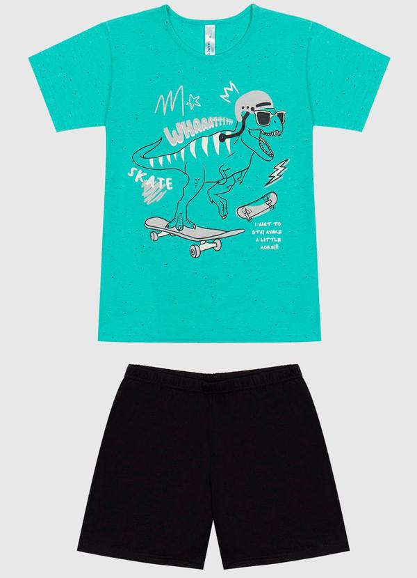 Malwee Kids - Pijama Dino Skatista Brilha no Escuro Verde