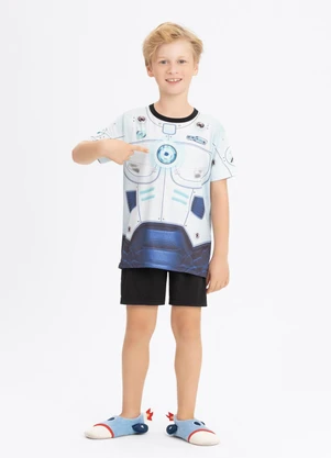 Alakazoo - Pijama em Malha com Camiseta e Bermuda Preto - ALAKAZOO