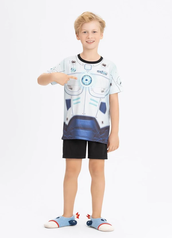 Alakazoo - Pijama em Malha com Camiseta e Bermuda Preto 1