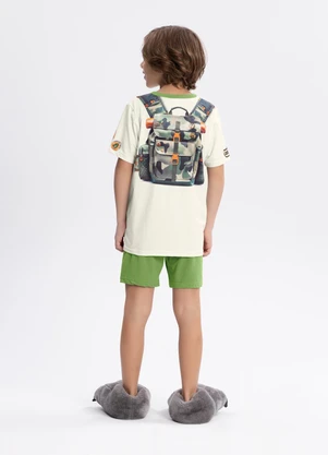 Alakazoo - Pijama em Malha com Camiseta e Bermuda Verde - ALAKAZOO
