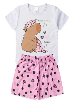 Atelie da Crianca - Pijama Feminino Verão Capivara Branco - ATELIE DA CRIANCA