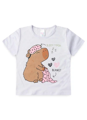 Atelie da Crianca - Pijama Feminino Verão Capivara Branco - ATELIE DA CRIANCA