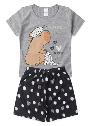 Atelie da Crianca - Pijama Feminino Verão Capivara Cinza - ATELIE DA CRIANCA