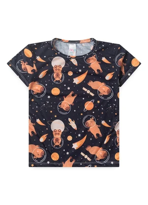 Atelie da Crianca - Pijama Feminino Verão Capivara Espaço Preto - ATELIE DA CRIANCA