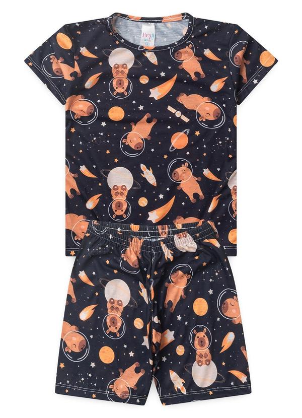 Atelie da Crianca - Pijama Feminino Verão Capivara Espaço Preto