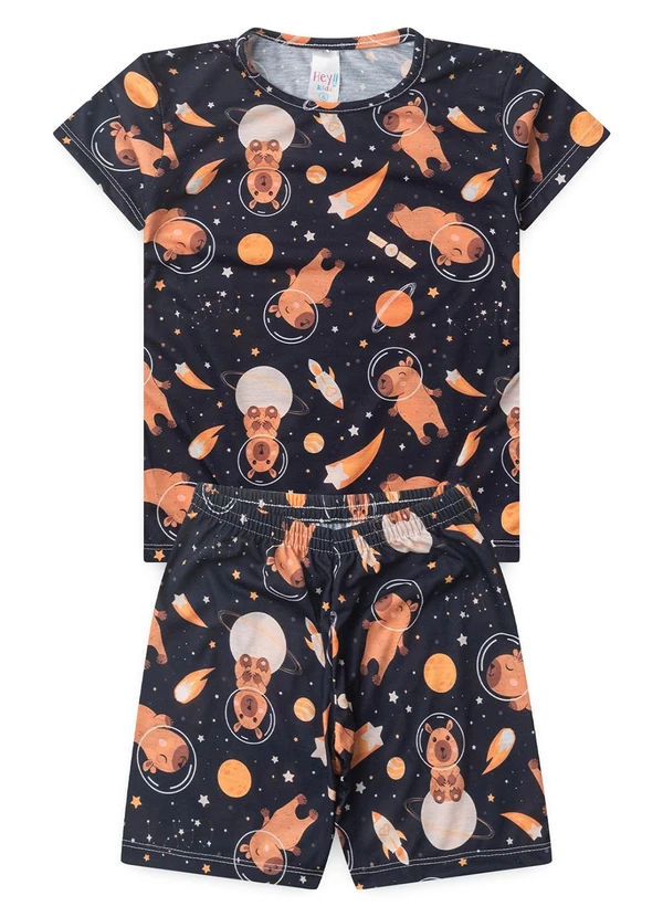 Atelie da Crianca - Pijama Feminino Verão Capivara Espaço Preto 1