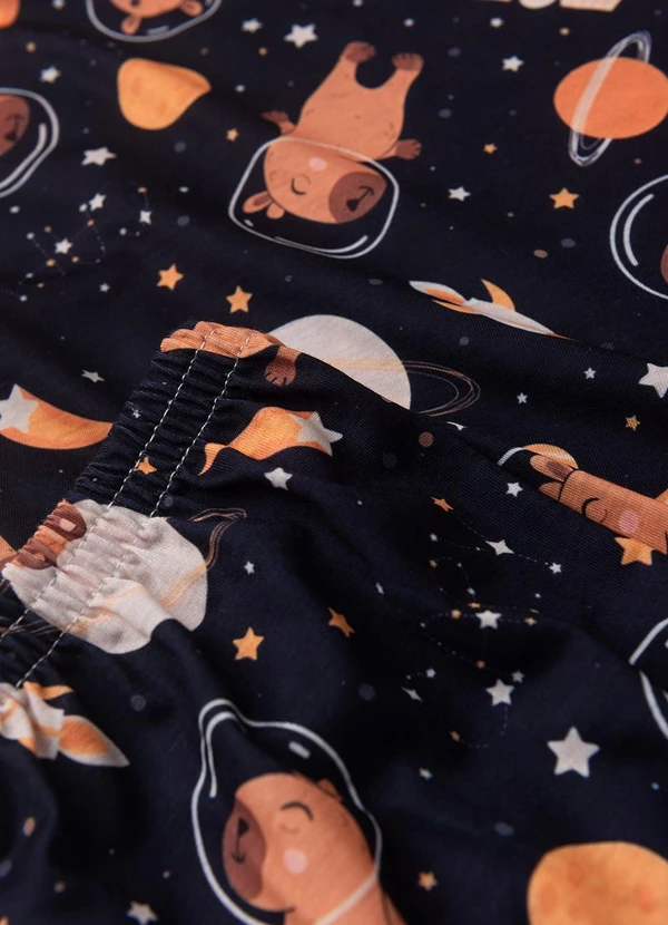 Atelie da Crianca - Pijama Feminino Verão Capivara Espaço Preto 4