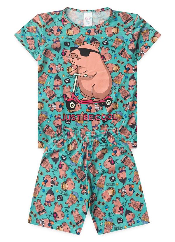 Atelie da Crianca - Pijama Feminino Verão Capivara Patinete Verde