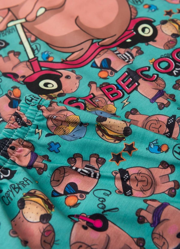 Atelie da Crianca - Pijama Feminino Verão Capivara Patinete Verde 4