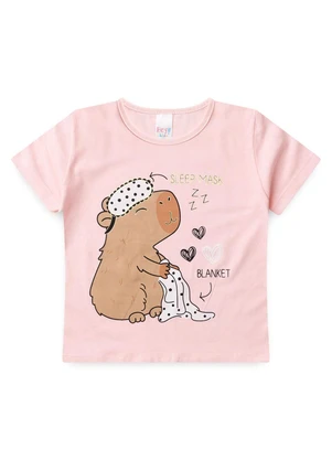 Atelie da Crianca - Pijama Feminino Verão Capivara Rosa - ATELIE DA CRIANCA