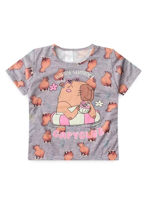 Atelie da Crianca - Pijama Feminino Verão Capivara Summer Cinza - ATELIE DA CRIANCA