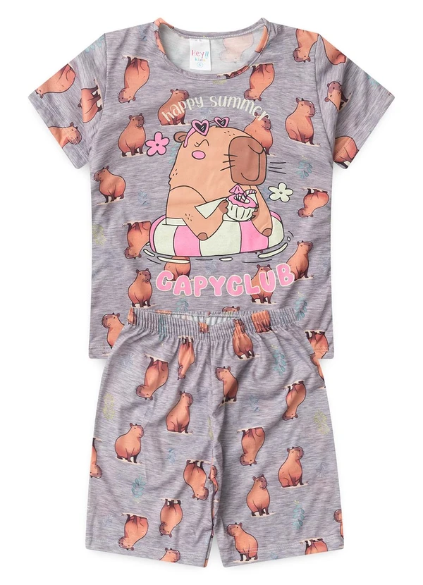 Atelie da Crianca - Pijama Feminino Verão Capivara Summer Cinza