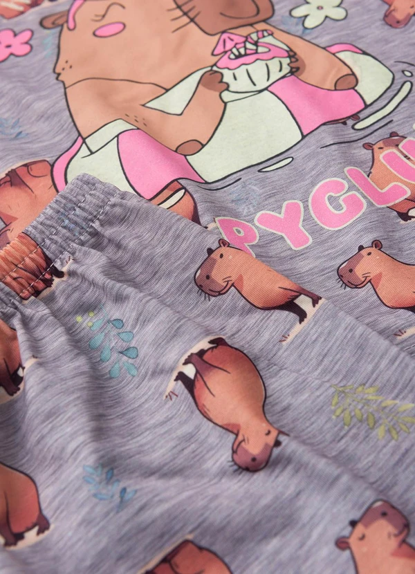 Atelie da Crianca - Pijama Feminino Verão Capivara Summer Cinza 4
