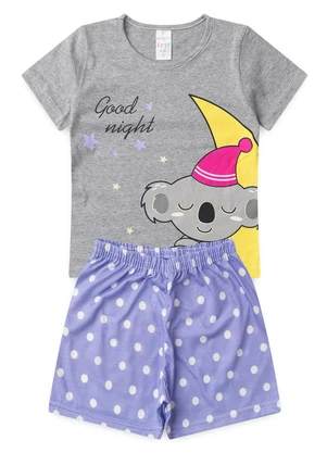 Atelie da Crianca - Pijama Feminino Verão Coala Bolinha Cinza - ATELIE DA CRIANCA